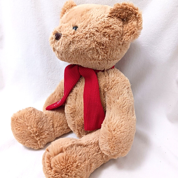 2012 Kohls Plush Teddy Bear 13" Sitting Huggable Toy Beige Tan w Scarf Nostalgia - Picture 9 of 16